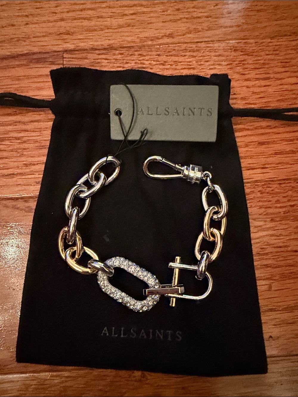 NWT allsaints crystal mixed metal chain bracelet